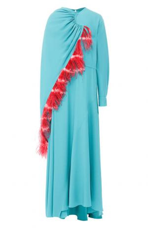 Платье-миди асимметричного кроя с перьевой отделкой Dries Van Noten. Цвет: бирюзовый