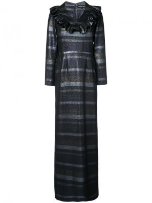 Длинное платье в полоску Christian Siriano. Цвет: металлический