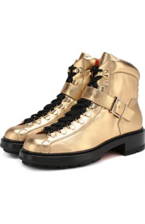 Ботинки из металлизированной кожи на шнуровке Santoni. Цвет: золотой