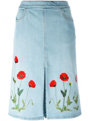 Джинсовая юбка с вышивкой Stella McCartney. Цвет: синий