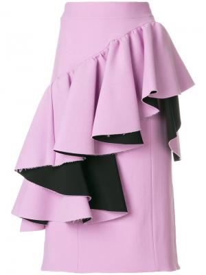 Асимметричная юбка с воланами Marni. Цвет: розовый и фиолетовый