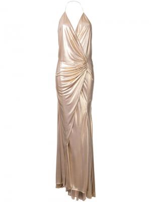 Драпированное длинное платье с вырезом-халтер Alexandre Vauthier. Цвет: металлический