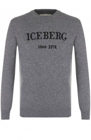 Шерстяной свитер с принтом Iceberg. Цвет: серый