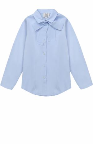 Хлопковая блуза прямого кроя с бантом Aletta. Цвет: голубой