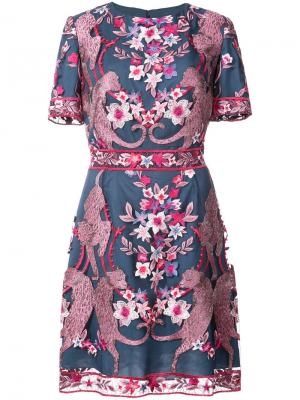Коктейльное платье с цветочным узором Marchesa Notte. Цвет: синий