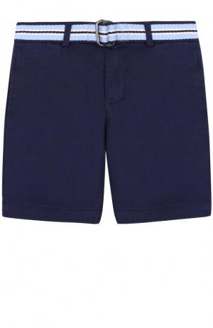 Хлопковые шорты с контрастным ремнем Polo Ralph Lauren. Цвет: синий