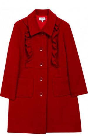 Однобортное пальто свободного кроя с оборками Aletta. Цвет: красный