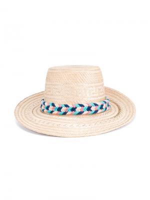 Соломенная шляпа с помпонами Yosuzi. Цвет: многоцветный