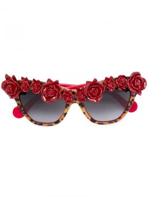 Солнцезащитные очки с розами Anna Karin Karlsson. Цвет: красный