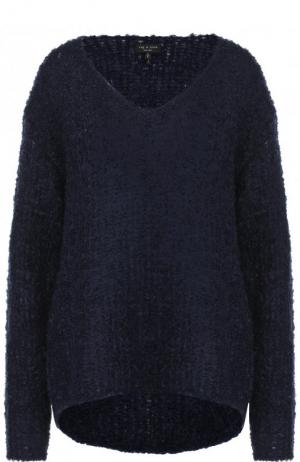 Однотонный вязаный пуловер с V-образным вырезом Rag&Bone. Цвет: темно-синий
