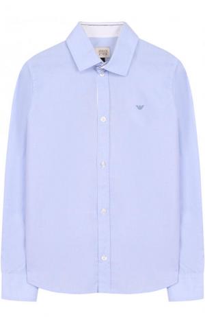 Хлопковая рубашка прямого кроя Armani Junior. Цвет: голубой