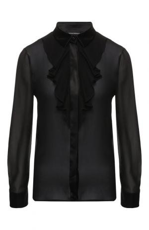 Полупрозрачная шелковая блуза с оборкой Emporio Armani. Цвет: черный