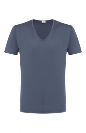 Хлопковая футболка с V-образным вырезом Zimmerli. Цвет: синий