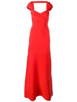 Вечернее платье с глубоким вырезом Hervé Léger. Цвет: красный