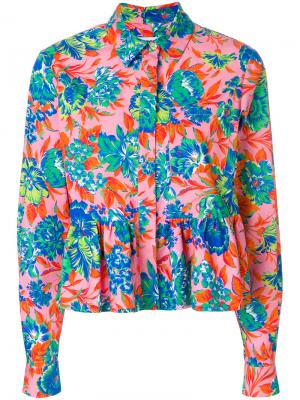 Рубашка с баской принтом Tropical jungle MSGM. Цвет: розовый и фиолетовый