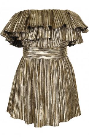 Приталенное мини-платье с оборками Saint Laurent. Цвет: золотой