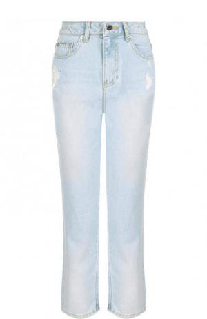 Укороченные джинсы с потертостями и завышенной талией Steve J & Yoni P. Цвет: синий