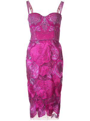 Платье с цветочным принтом Marchesa Notte. Цвет: розовый и фиолетовый
