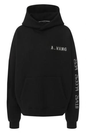 Хлопковый пуловер с капюшоном Alexander Wang. Цвет: черный