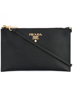 Клатч с логотипом Prada. Цвет: чёрный