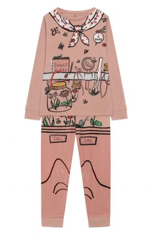 Хлопковая пижама Stella McCartney. Цвет: розовый