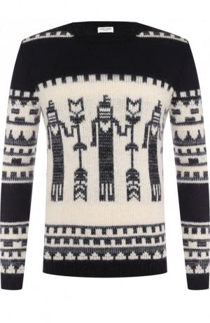 Шерстяной свитер с принтом Saint Laurent. Цвет: черно-белый