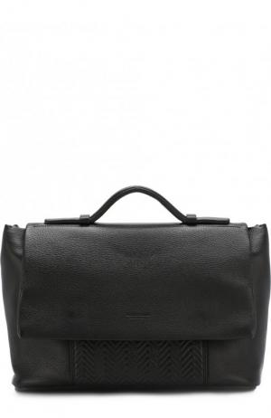 Кожаный портфель с клапаном Giorgio Armani. Цвет: черный