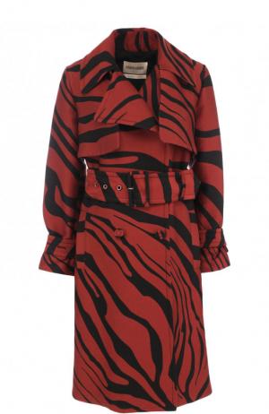 Пальто из смеси хлопка и шелка с поясом принтом Roberto Cavalli. Цвет: красный