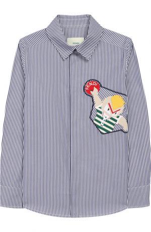 Хлопковая рубашка с нашивкой Fendi. Цвет: синий