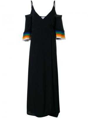 Платье с открытыми плечами и бахромой Au Jour Le. Цвет: чёрный