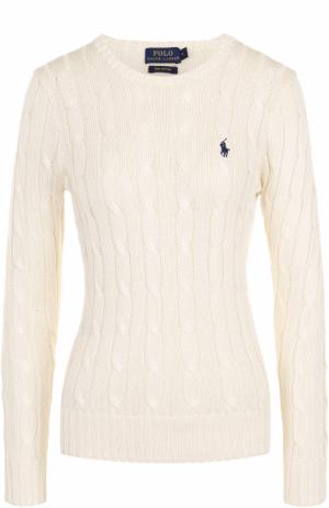 Пуловер фактурной вязки с логотипом бренда Polo Ralph Lauren. Цвет: кремовый