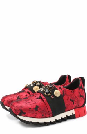 Текстильные кроссовки с эластичной вставкой и декором Dolce & Gabbana. Цвет: красный
