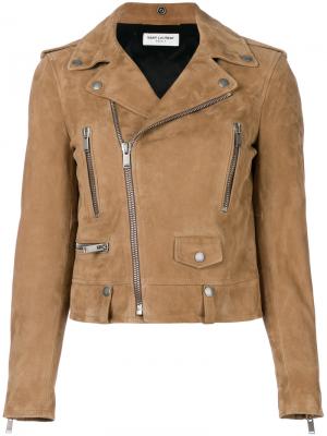 Замшевая байкерская куртка Saint Laurent. Цвет: коричневый