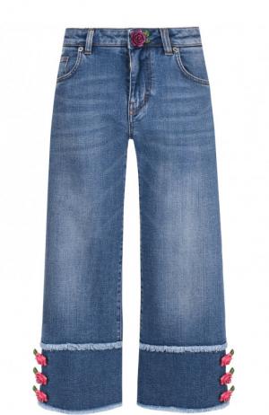 Укороченные джинсы с декоративной отделкой и бахромой Dolce & Gabbana. Цвет: синий