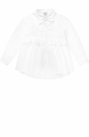 Хлопковая блуза свободного кроя с оборкой и бантом Aletta. Цвет: белый