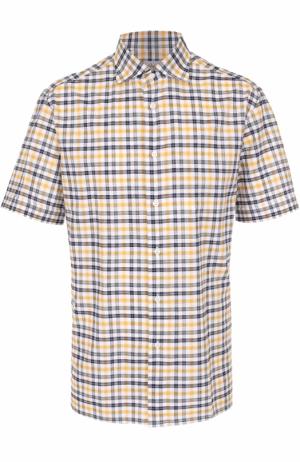 Хлопковая рубашка с короткими рукавами Brioni. Цвет: желтый
