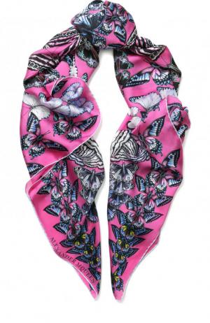 Шелковый шарф с принтом Alexander McQueen. Цвет: розовый