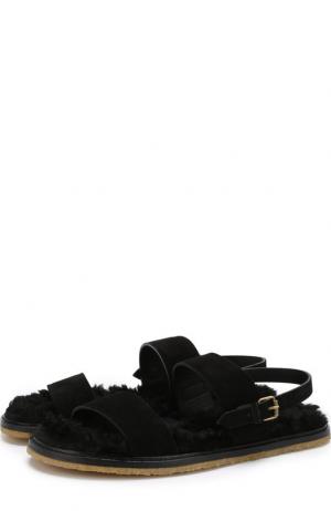 Кожаные сандалии Noé с внутренней меховой отделкой Saint Laurent. Цвет: черный