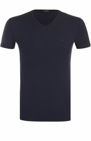 Хлопковая футболка с V-образным вырезом Ermenegildo Zegna. Цвет: синий