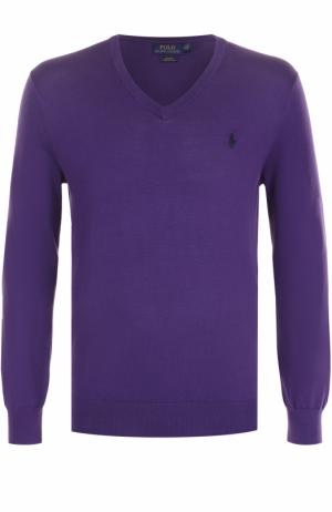 Хлопковый пуловер тонкой вязки Polo Ralph Lauren. Цвет: фиолетовый