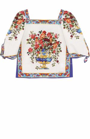 Хлопковая блуза с принтом и рукавами асимметричного кроя Dolce & Gabbana. Цвет: разноцветный