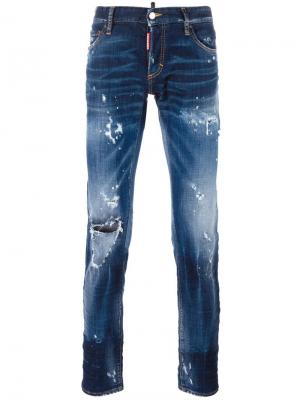 Узкие рваные джинсы с вареным эффектом Dsquared2. Цвет: синий