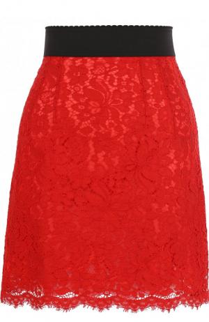 Кружевная мини-юбка с контрастным поясом Dolce & Gabbana. Цвет: красный