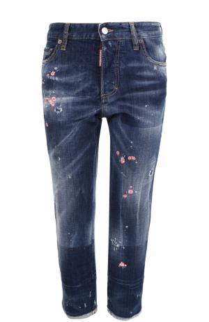 Укороченные джинсы с потертостями и вышивкой Dsquared2. Цвет: синий