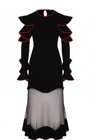 Приталенное платье-миди с оборками и контрастной отделкой Alexander McQueen. Цвет: черный