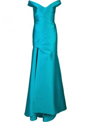 Вечернее платье с открытыми плечами Monique Lhuillier. Цвет: синий