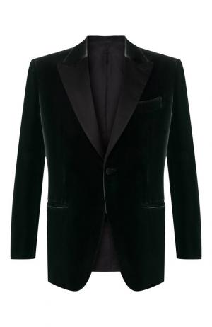 Однобортный пиджак из смеси хлопка и шелка Brioni. Цвет: зеленый