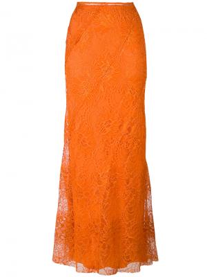 Длинная кружевная юбка Alberta Ferretti. Цвет: жёлтый и оранжевый