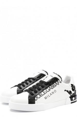 Кожаные кеды Portofino на шнуровке Dolce & Gabbana. Цвет: черно-белый