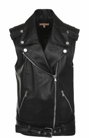 Кожаный жилет прямого кроя с косой молнией Michael Kors Collection. Цвет: черный